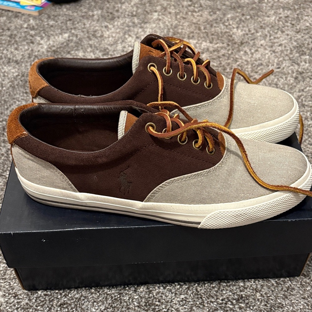 Ralph Lauren Men's Brown and Cream Sneakers